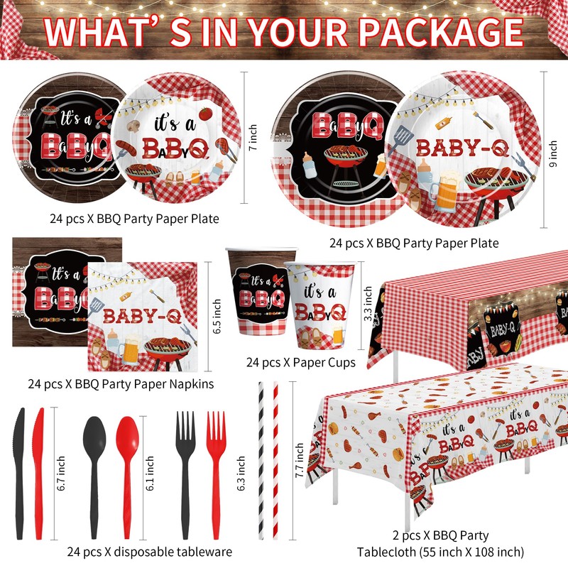 FVABO Baby Q Baby Shower Decorations, Red Gingham BBQ Baby