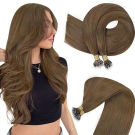 Easyouth Nanoring Extensions Real Hair Colour Medium Brown 20 Inches 50 pieces 50 g Nanoring Tip Hair Extensions