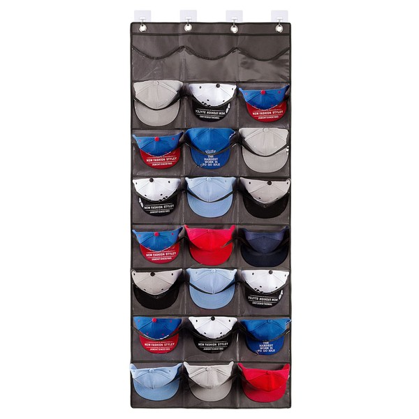 IREENUO Estante sombreros para Gorras de béisbol, Organizador de Gorras para puerta y pared con 24 bolsillos profundos, Soporte para sombreros para guardar y exhibir gorras de béisbol