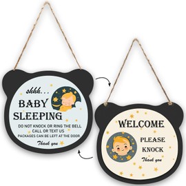 Baby Is Sleeping Sign, Shh Baby Sleeping Sign for Front Door,Wooden Double Sided Hanging Signs for Nursery Infants School Kindergarten & for New Mom New Born Gifts