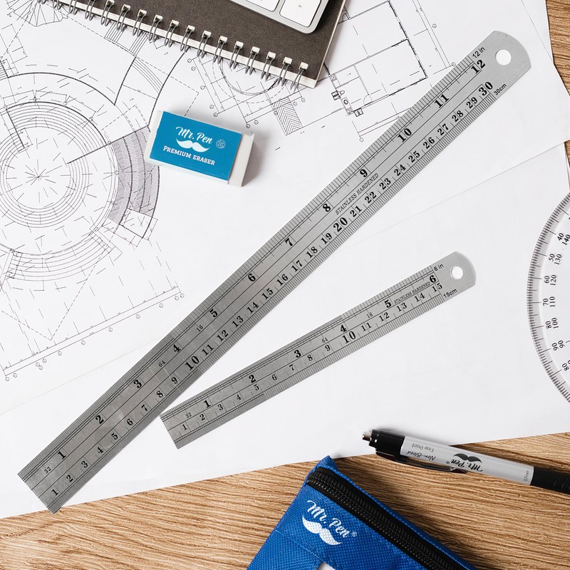 Mr. Pen Steel Rulers, 6 inch and 12 inch Metal
