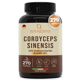 Bandini® Cordyceps Sinensis | 19500 mg je Tagesdosis - 270 vegane Kapseln | CS-4- Extrakt 10:1 mit 40% bioaktiven Polysacchariden | Hochdosiert Raupenpilz, ohne Zusätze, GVO-frei | 3 Monate Vorrat
