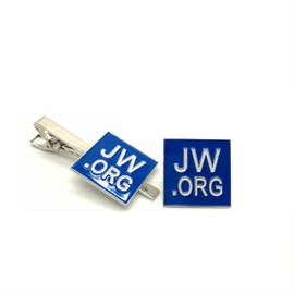 Jehovahs Witness-jw.org gift necktie clip and lapel pin set-Square -With JW.ORG Logo Gift Box-Silver