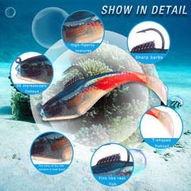 Soft Plastic Fishing Lures Set, 5 Realistic Colors, Bass Bait Collection (Blue Red)