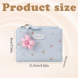 MultiValue Small Womens Wallet, Floral Cute Wallet Texture PU Leather Ladies Wallet Multi-Slot Credit Card Holder with ID Window Zipper Coin Pocket (White)