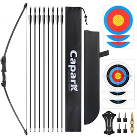 CAPARK 45'' Bow and Arrows Set for Kids Teens Recurve Archery Beginner Longbow Kit 8 Arrows 6 Target Face Backyard Games Toys Gift for Outdoor Sports (Black)