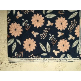 Riley Blake blush by Jen Allyson SC8010 Navy Pink Floral Cotton Fabric BTHY 18"