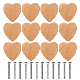 WIYETY Pack of 12 Heart Shaped Knobs for Cupboard, Wooden Cabinet Knobs, Furniture Handles Wood, Wooden Knobs for Dresser, Wooden Knobs, Cabinet Knobs, Furniture Knobs for Drawers, Furniture (Heart