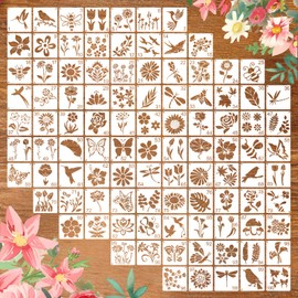 Zernblend Sashiko Stencil Set, Scrapbooking Craft Decoration, Hand Quilting, Embossing Stencils, Large Embroidery Templates with Flowers and Insects (2 x 2 inches), Pack of 100