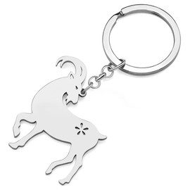 TIZURO Stainless Steel Cute Mountain Goat Keychain Sheep Farm Animals Car Keys Keyring Jewelry For Women Wallet Charms Gifts (Silver)