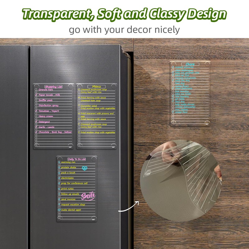 JJPRO Non-Magnetic Dry Erase List Board for Fridge, 11.5"x7" Clear