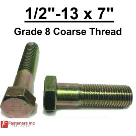 Fasteners Inc. 1/2-13 x 7" (PT) Hex Bolt Yellow Zinc Plated Grade 8 Cap Screw Coarse Thread - 90