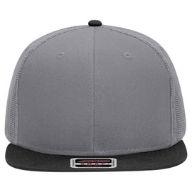 Otto 141-1070 Cap Flat Visor, Cotton Front, 6 Panels, Polyester Mesh Back, Baseball Snapback, black, gray, grey