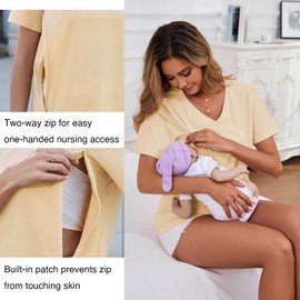 Ecavus Women's Nursing Shirts 3-Pack V Neck Breastfeeding Shirts with Hidden Zipper Short Sleeve Loose Fit Nursing Tops