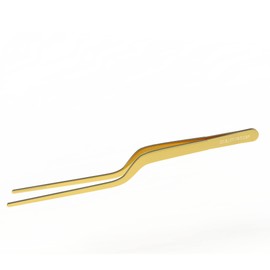 CREATIVECHEF 8 Inch Curved Stainless Steel Precision Kitchen Cooking Multi-function Tweezers Culinary Offset Tweezer Tongs (Curved, Gold）