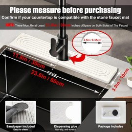 Faucet Mat for Kitchen Sink, Diatomite Fast Drying Stone Sink Tray, Super Absorbent Stone Splash Guard Drip Mat for Kitchen and Bathroom Counter,White 60x10cm