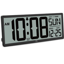 WallarGe 14.5'' Large Digital Wall Clock Battery Operated with Jumbo Numbers, Temperature and Date - Easy to Read and Set, Auto DST