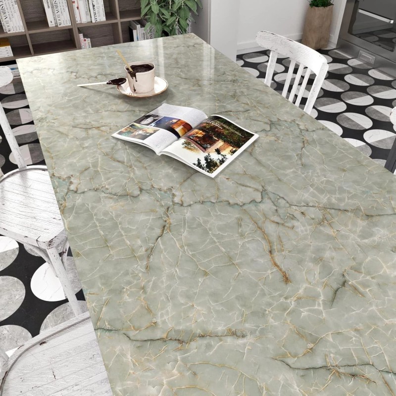 LIKILIKI Green Marble Contact Paper for Countertops Waterproof Granite Peel