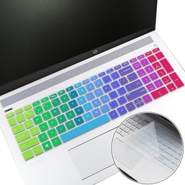 YongMai 2Pcs Silicone Keyboard Cover Skins for 15.6" HP Pavilion Laptops, 15-CD040WM 15-CD051NR 15-CD072NR 15-CD075NR 15-DA0014DX 15-DA0012DX 15-DB0011DX 15-CH011DX 17M-AE (Rainbow+Clear)