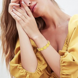Ever Faith Women's Flower Bracelet, Vintage Enamel Yellow Floral Flowers Elastic Stretch Bracelets Adjustable Flower Jewelry for Wedding Prom Party