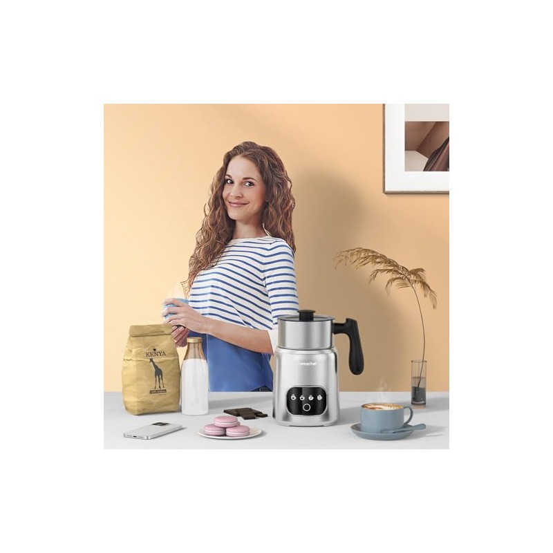 AMZCHEF 8-IN-1 Milk Frother and Steamer 600W w/Smart Touch Control,