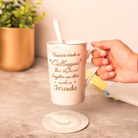 NYRWANA DELIVERING SMILES IN INIDA Coworker Leaving Gifts for Men, Chance Made Us Colleagues Ceramic Marble Coffee Cup, Going Away Farewell Retirement Office Thank You Gift Box 400 ml (Grey)