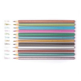 Baker Ross AR934 Metallic Colouring Pencils-Pack of 12, Essentials for Kids Drawings and All Arts and Crafts Activities, Assorted, 12 Count (Pack of 1)