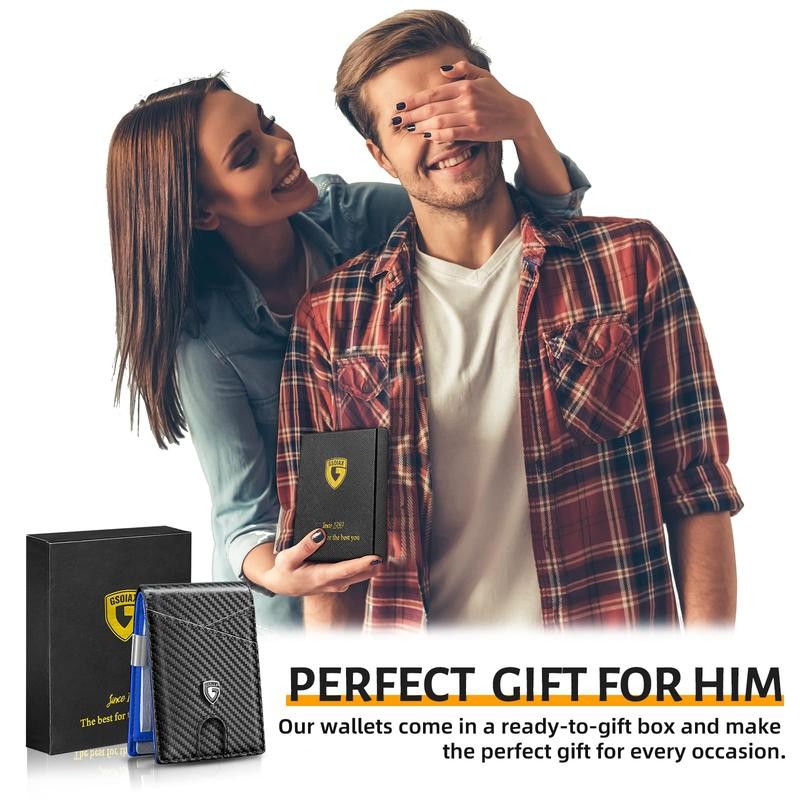 GSOIAX Mens Slim Wallet Rfid Blocking Blue Black - Color: