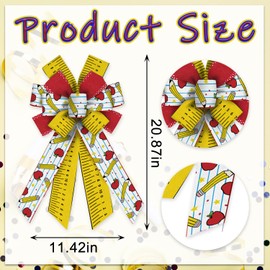 LANGFON Large Back to School Wreath Bows Linen Kindergarten Bow Ruler Pencil Ribbon Bow for Wreath Classroom, Preschool Decor Bow for Back to School Party School Home Wall Wreath Decoration Supplies