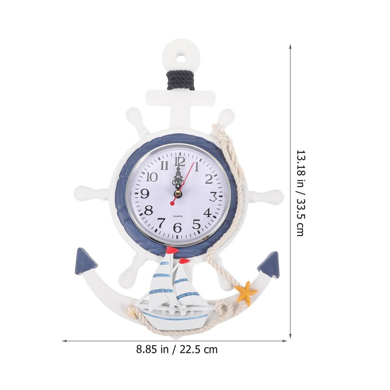 Mediterranean Style Anchor Clock Beach Sea Theme Nautical Ship Wheel