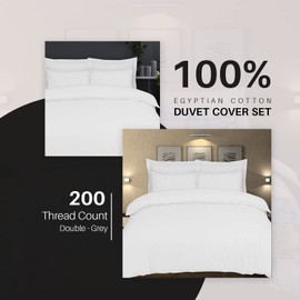 DTEX HOMES 100% Egyptian Cotton Duvet Quilt Cover Sets With Pillow Cases 200 Thread Counts, Single - White