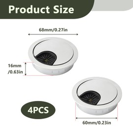4 Pcs Desk Grommet Kit, Cable Hole Cover, Computer Desktop Grommets, Desk Cable Hole, 60mm Silver ABS Computer Desk Cable Wire Organizers, Round Hole Cover for Office & Home (Silver)
