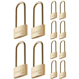 SEDORTI Weather Proof Lock, Keyed Alike Solid Brass Padlocks with Long Brass Shackle, Light Duty, 1-1/2" Wide Body, Marine Padlock, Anti Rust Lock, 12 Pack