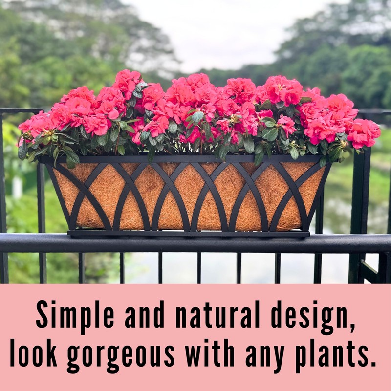 LaLaGreen Railing Planter Boxes (24 Inch, 2 Pack) Black Metal