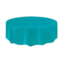 Round Teal Plastic Tablecloth, 84"