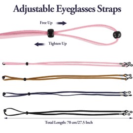 JRSHIRLEYLTD 4 Pieces Glasses Strap, Adjustable Sunglasses Strap, Universal Glasses Chain, Non-Slip Glasses Straps for Men, Women (4 Colors), multicoloured