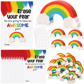 Spakon 50 Sets Back to School Gifts for Students Rainbow Erasers Eraser Your Fear Motivational Greeting Cards Inspirational First Day Student Gifts Back to School Supplies