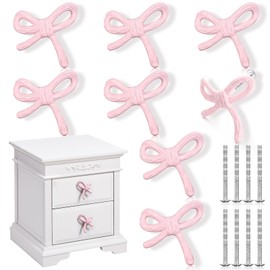 MorningRo 8 Pcs Bow Knobs for Dresser Matel Bow Drawer Knobs Vintage Dresser Handles Cabinet Drawer Pulls for Home Bedroom Kitchen Cabinets Hardware Cupboard (Pink)