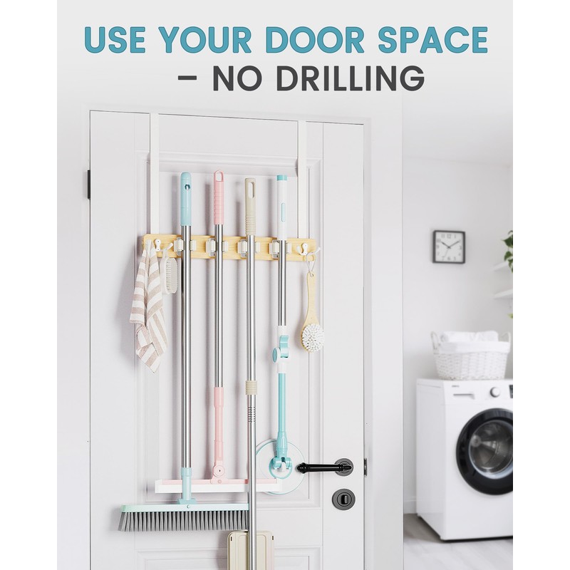 HULISEN Broom Holder Door Mount, Over the Door Broom and