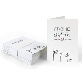 25 Gift Tags – Merry Easter – Easter Greetings in White, Original Mini Easter Cards for Easter Gifts Labelling, Elegant Exclusive Individual, A7 Recycled Paper Folding Cards