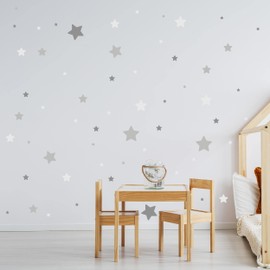 WANDKIND Star Set Wall Sticker for Baby Room, 94 Stickers in Set V281 Stickers Sky Colourful Stars Wall Stickers Children's Room in Various Colours (Grey)