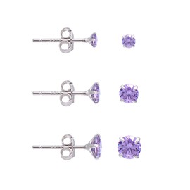 Paialco 3mm 4mm 5mm Cubic Zirconia Sterling Silver Studs Earrings Set for Women, 3/4/5MM Set, Sterling Silver, Cubic Zirconia