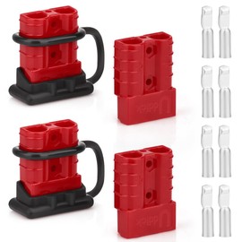 Uddick 4PCS 50A 6-10 Gauge Battery Cable Quick Connect/Disconnect Connector Plug Kit with 2 Dust Cover for Car Forklift Motor Winch Trailer (Red 8AWG)