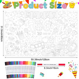 Faccito Happy 100th Day of School Coloring Poster 100 Days of School Jumbo Coloring Tablecloth Banner with 24 Colored Pens Classroom 50.4" x 31.5" Painting Page for Birthday Party Supplies Craft
