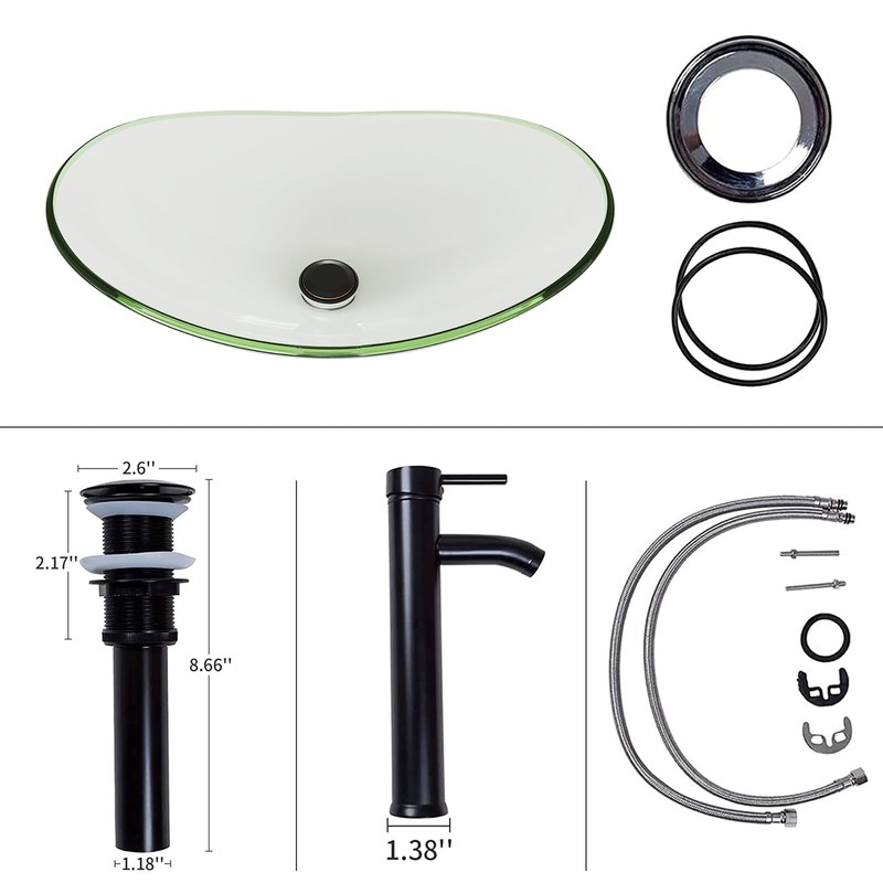 YIMAI Tempered Glass Vessel Sink Bathroom, 20.8"x13.7" Oval Clear Above