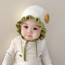 Baby Autumn/Winter Hat - Cotton Ear Protection & Girl's Lace Princess Wool Warm Hat (6 Months-3 Years) (42-50cm)/White 3ea