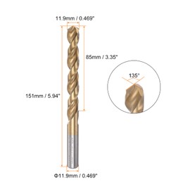 sourcing map Twist Drill Bit 11.9mm Titanium Coated (HSS-E) M42 High Speed Steel 8% Cobalt Straight Shank for Stainless Steel Aluminum Alloy Metal