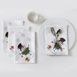 Benson Mills Believe Snowman Engineered Printed Fabric Cloth Napkins for Christmas, Winter, and Holiday Tablecloths (Believe Snowman, 18" x 18" Napkins Set of 4)
