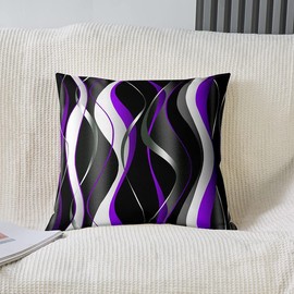 Stripes Purple Black White Throw Pillow Covers 20"x20" Set of 2 Soft Geometric Pillow Cases Cushion Covers For Living Room Bedroom Modern Striped Art Decorative Throw Pillowcases for Sofa Couch Chair