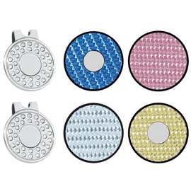 Golf Ball Marker Set with Hat Clips, 4 Genuine Carbon Fiber T800 Markers in Pink Blue Silver Gold, 2 Silver Strong Magnetic Clips with Storage Case